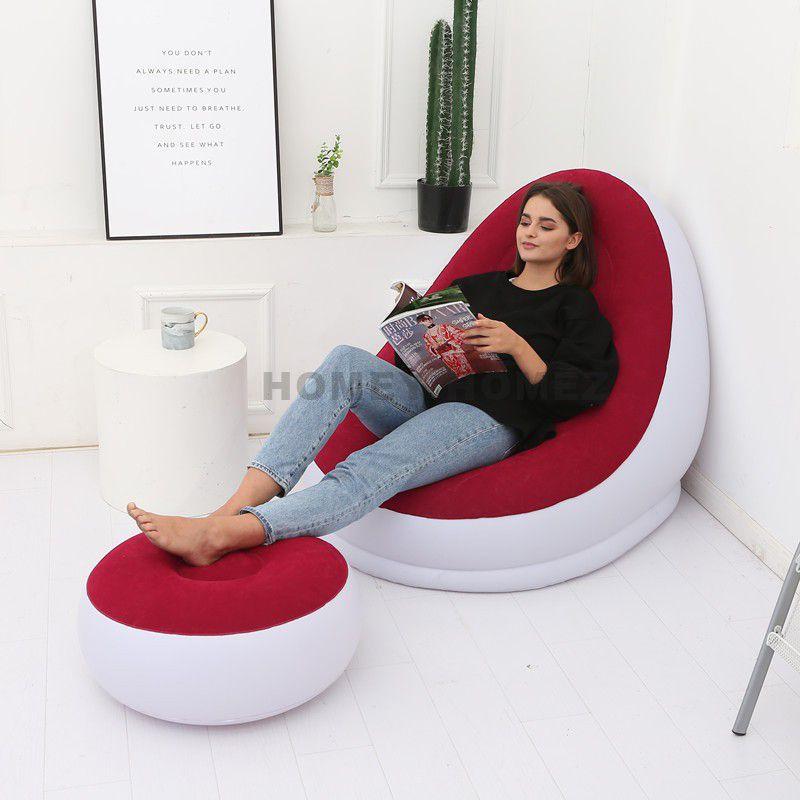Inflatable Sofa Seat With Foot Stool and Manual Pump