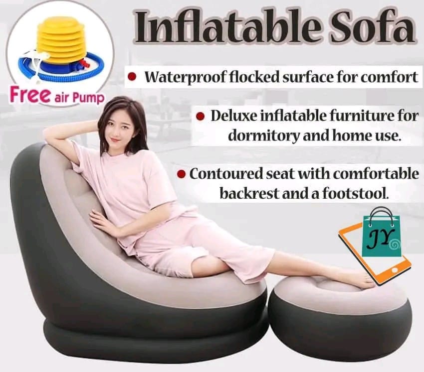 Inflatable Sofa Seat With Foot Stool and Manual Pump
